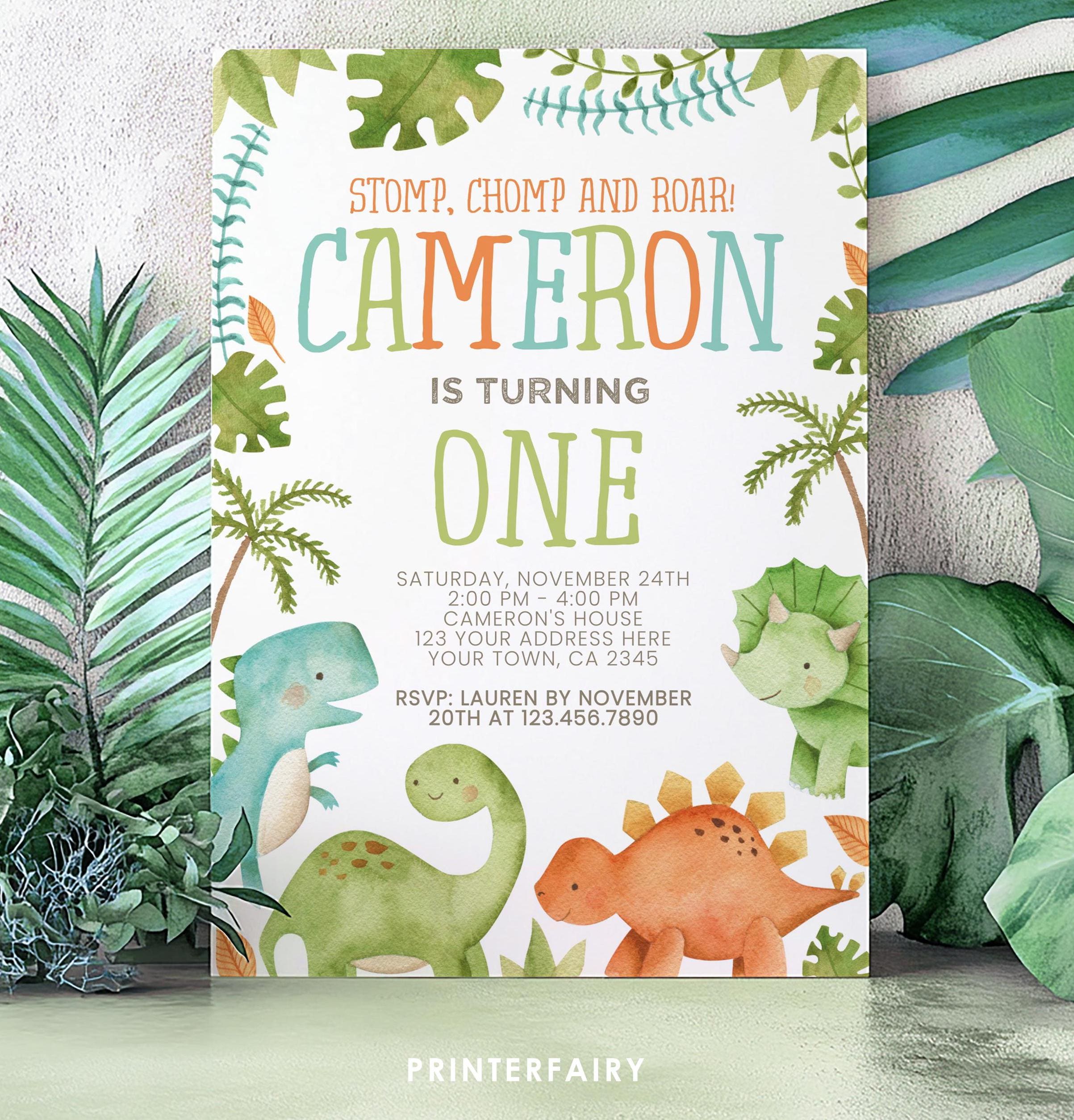 Editable Dinosaur Birthday Invitation, Watercolor Dinosaurs (Digital Download)