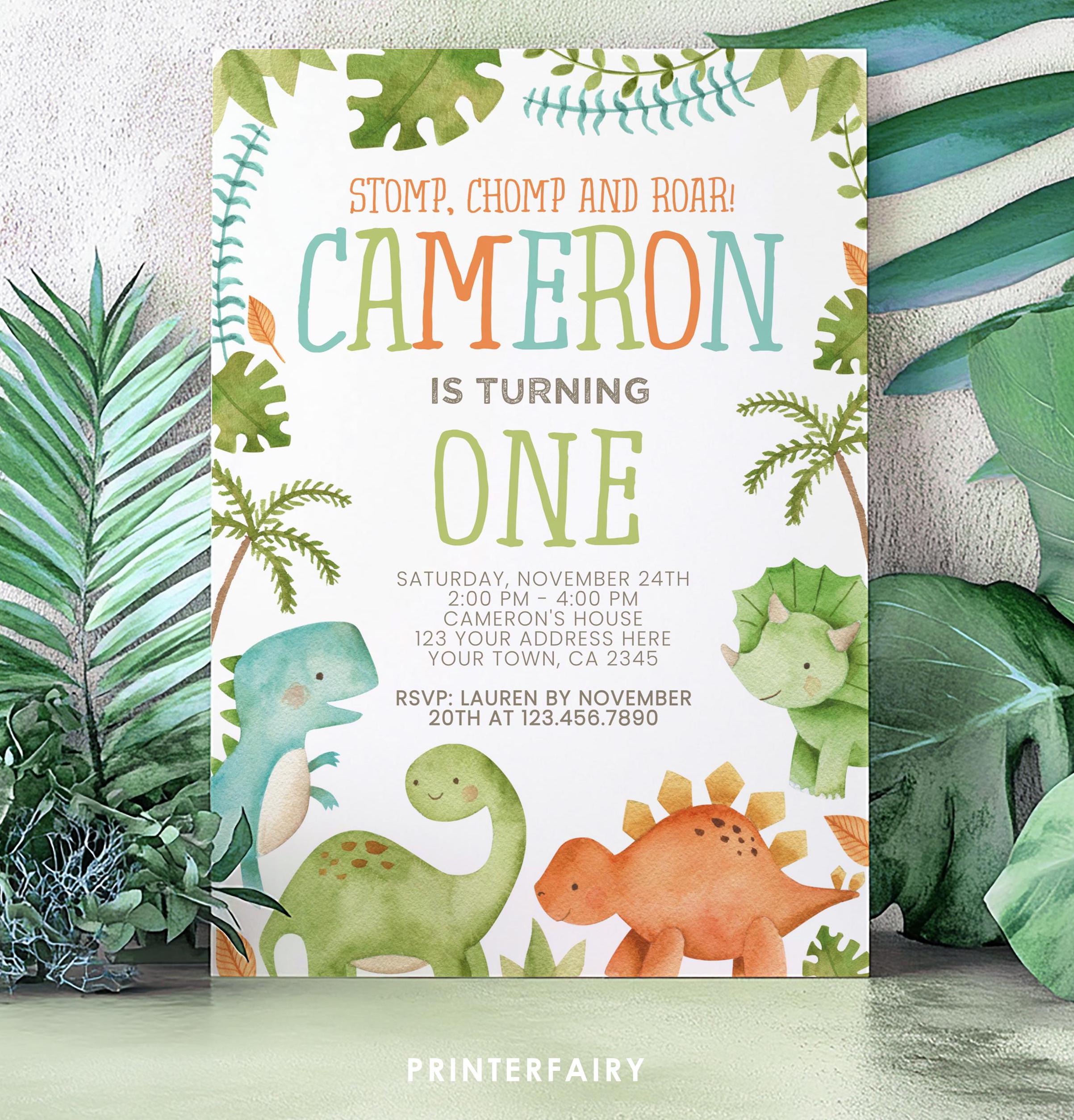 Editable Dinosaur Birthday Invitation, Watercolor Dinosaurs (Digital Download)