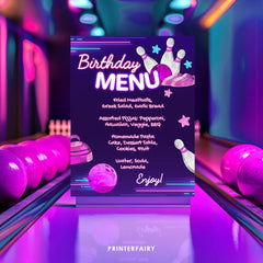Bowling Birthday Party Menu, Editable Printable Sign (Instant Download)