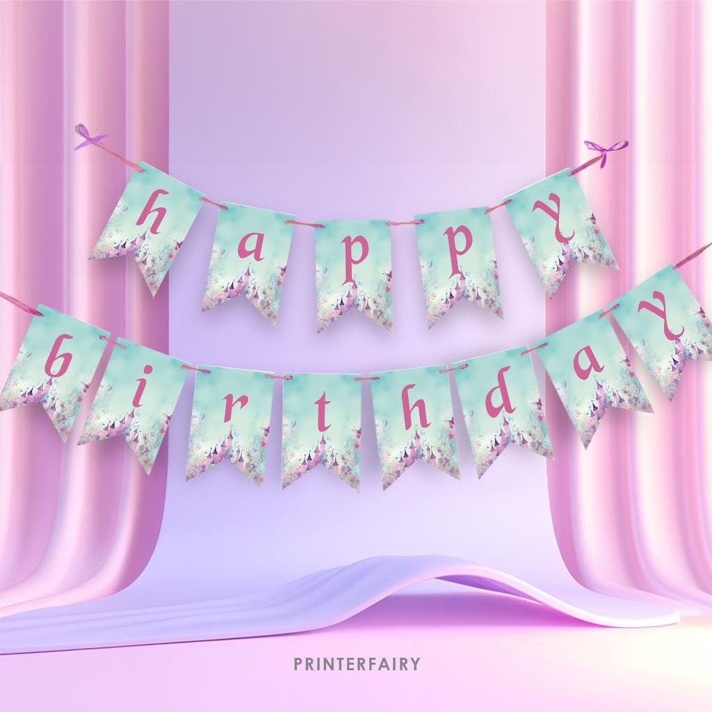 Princess Castle Birthday Banner, Editable Party Decoration (Digital Item)