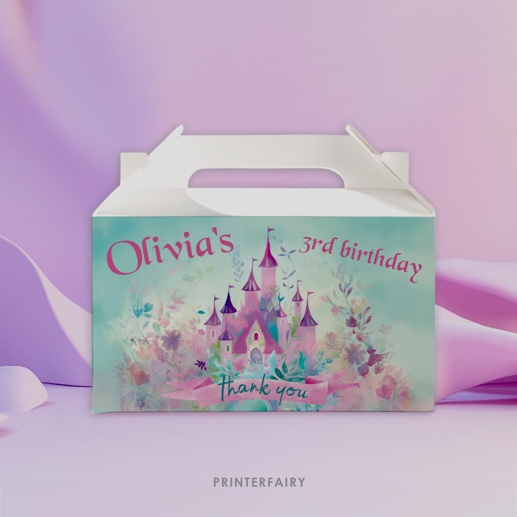 Princess Castle Gable Box Label, Editable Birthday Favor (Digital Download)