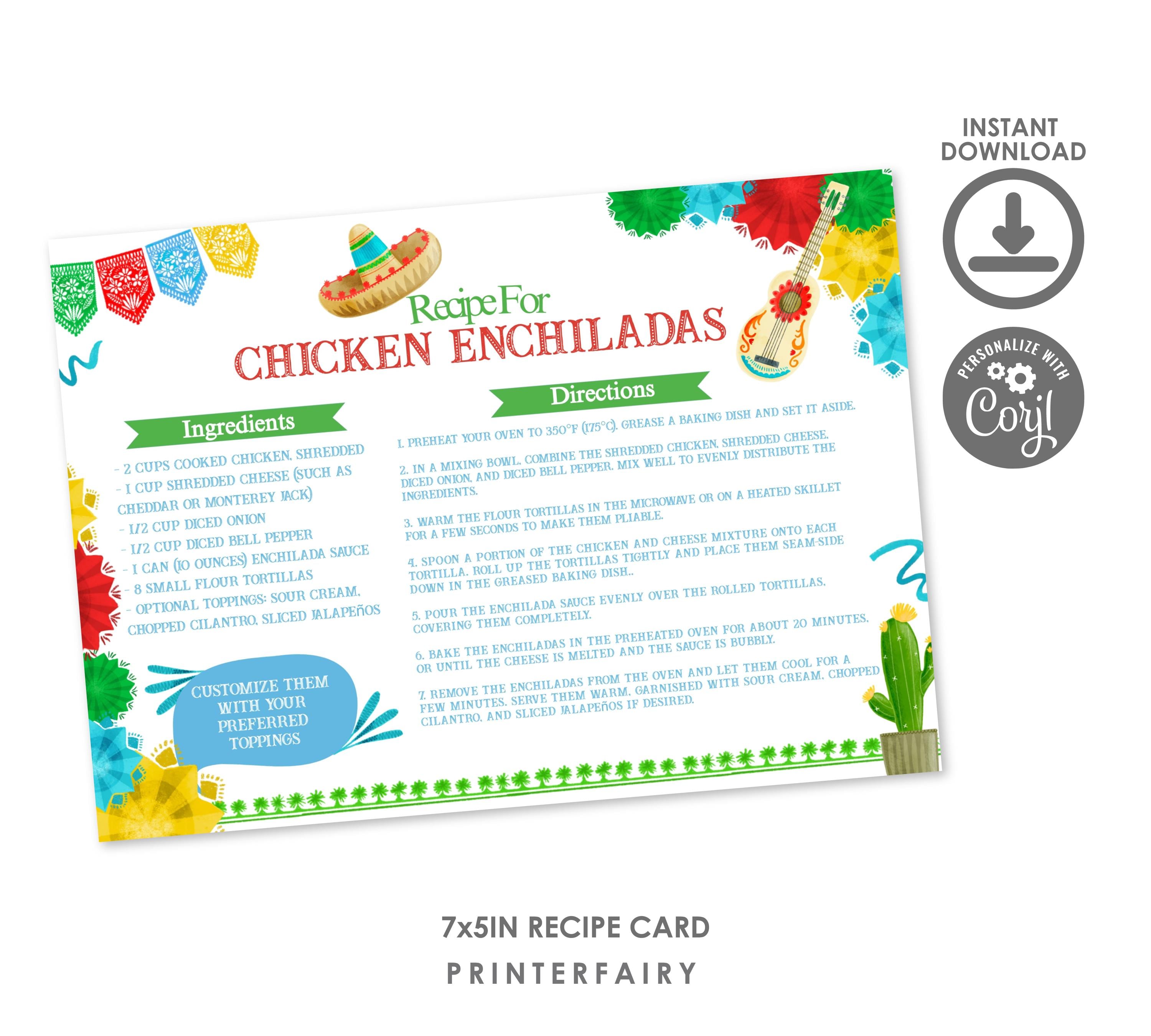 Mexican Recipe Card Editable Printable Template, Cinco de Mayo Recipes, Mexican Dishes, Instant Download