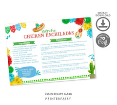 Mexican Recipe Card Editable Printable Template, Cinco de Mayo Recipes, Mexican Dishes, Instant Download