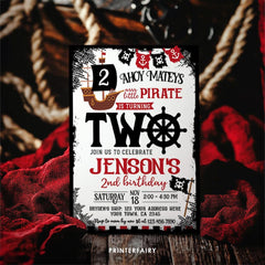 Pirate 2nd Birthday Invitation Editable Template Ahoy Matey Party Invite, Instant Download