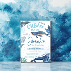 Whales 1st Birthday Invitation, Under The Sea Party (Digital Editable Printable)