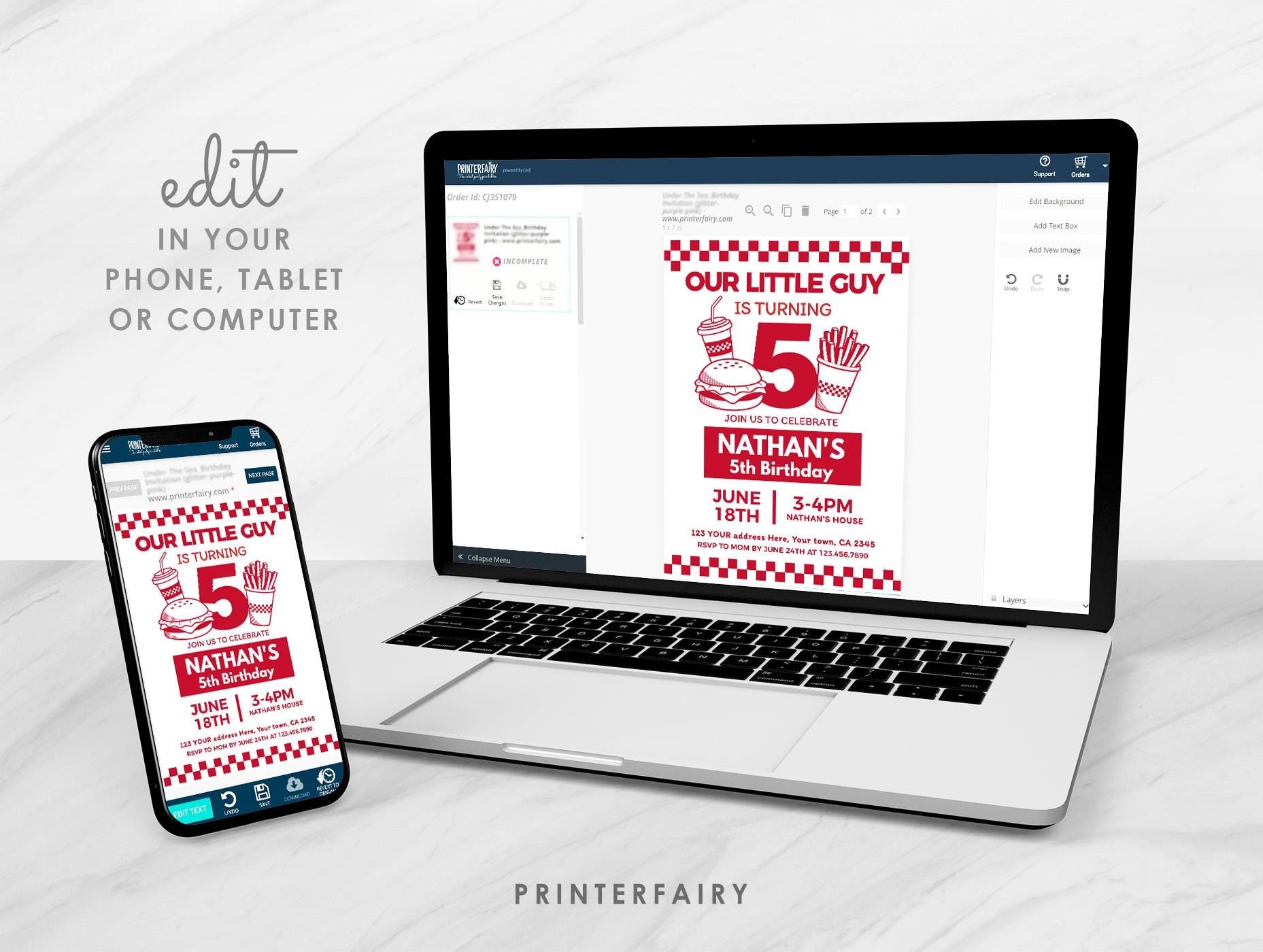 Burger Party Invitation Bundle, Editable Templates (Digital Download)