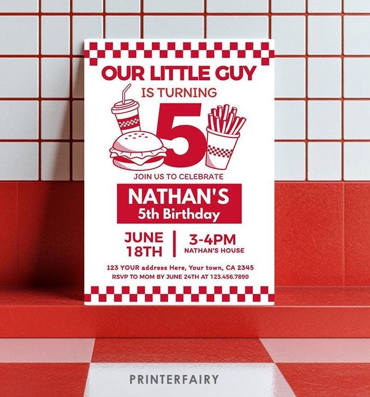 Burger Party Invitation Editable Template, Restaurant Birthday Invitation, Instant Download