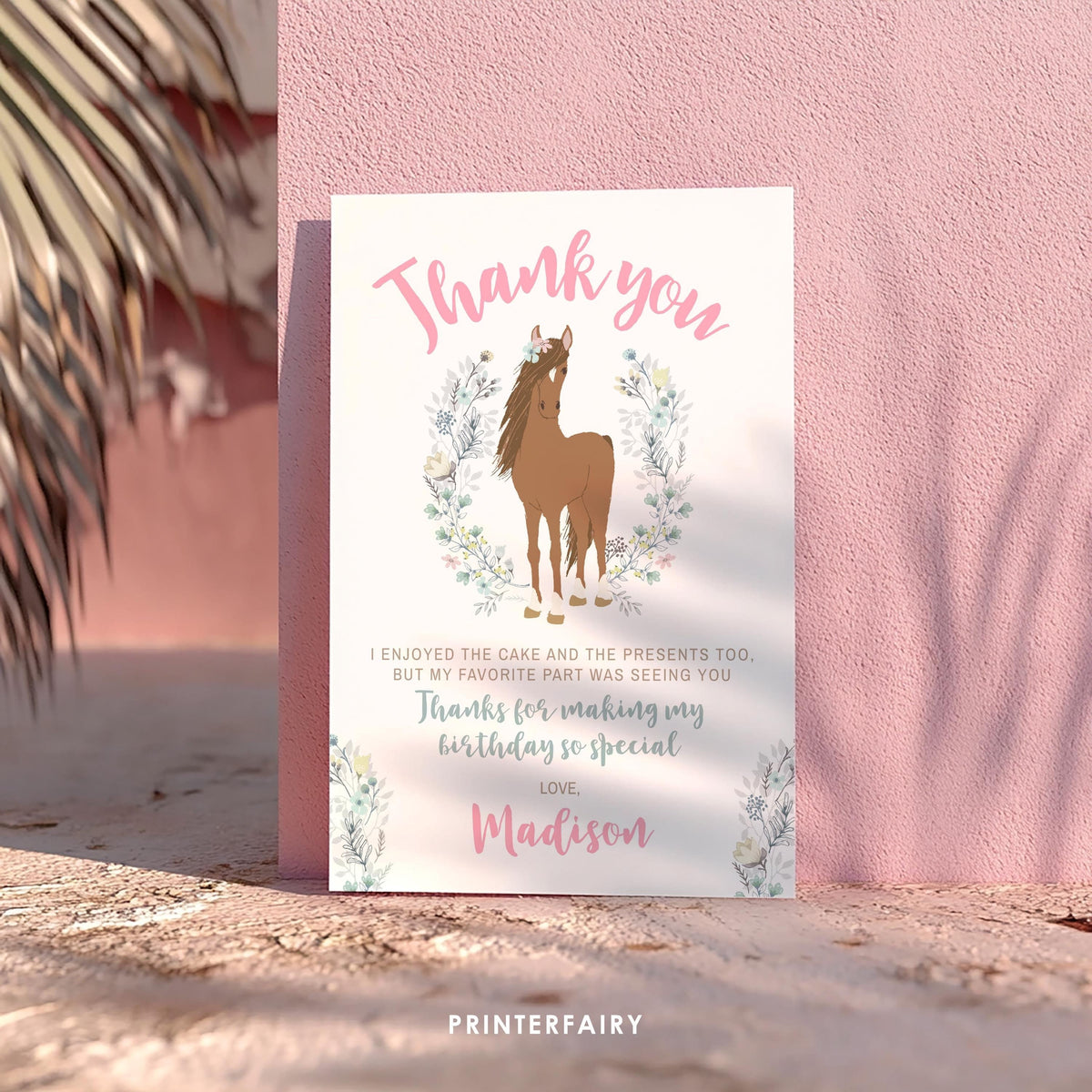 Floral Horse Thank You Card, Editable Template (Digital Download)