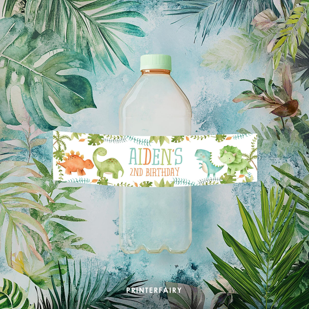 Dinosaur Birthday Water Bottle Labels, Editable Party Decor (Instant Download)
