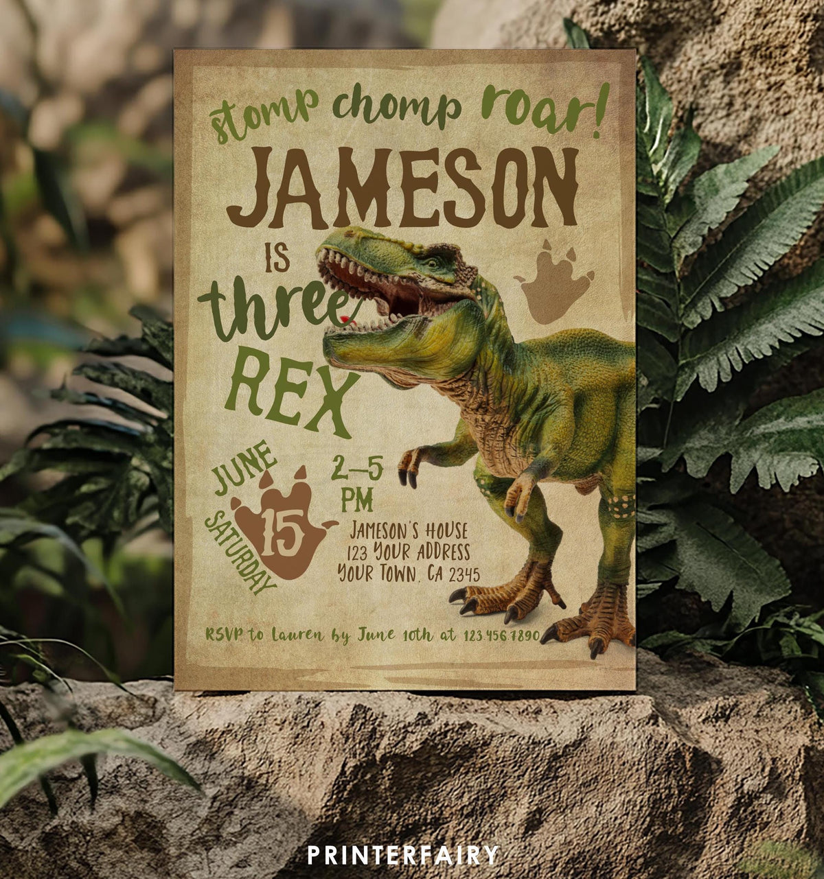 Three Rex Dinosaur Birthday Invitation, EDITABLE (Digital Download)