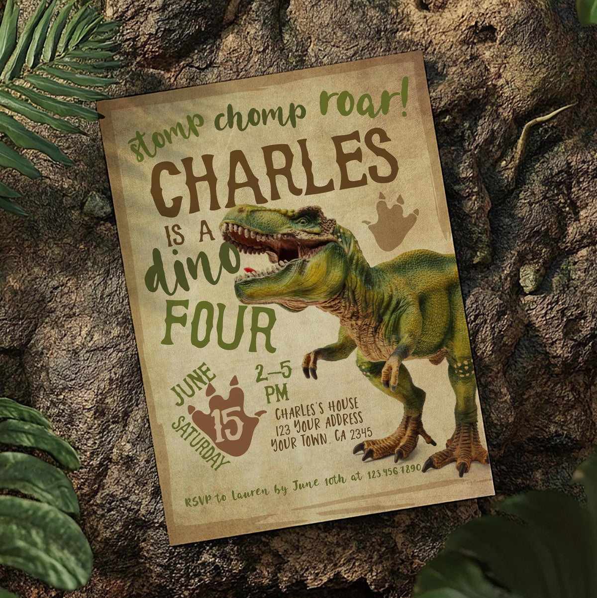 Dino Four Birthday Invitation, Editable T-Rex Party (Digital Download)