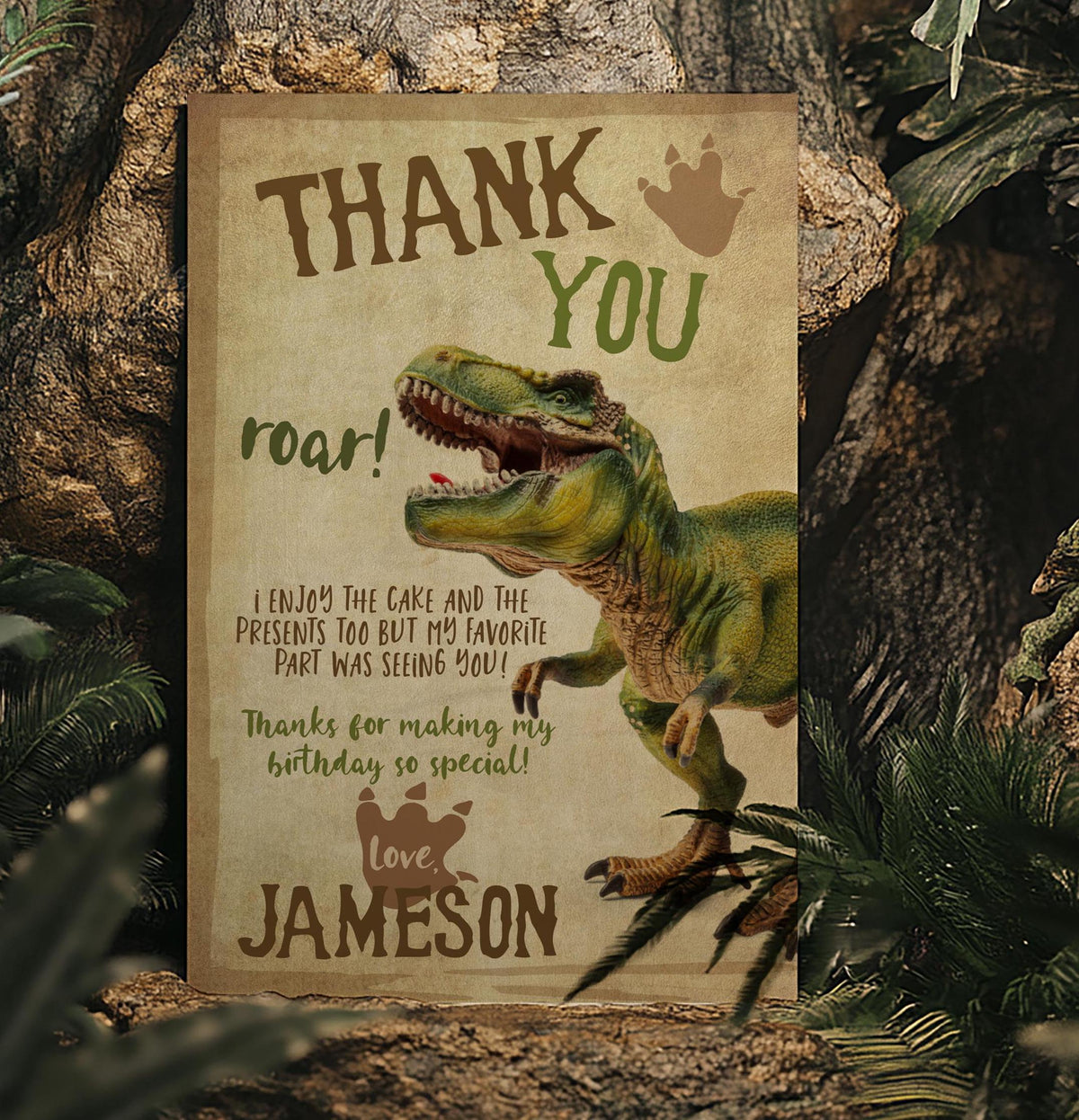 Editable T-Rex Dinosaur Thank You Card (Instant Download)