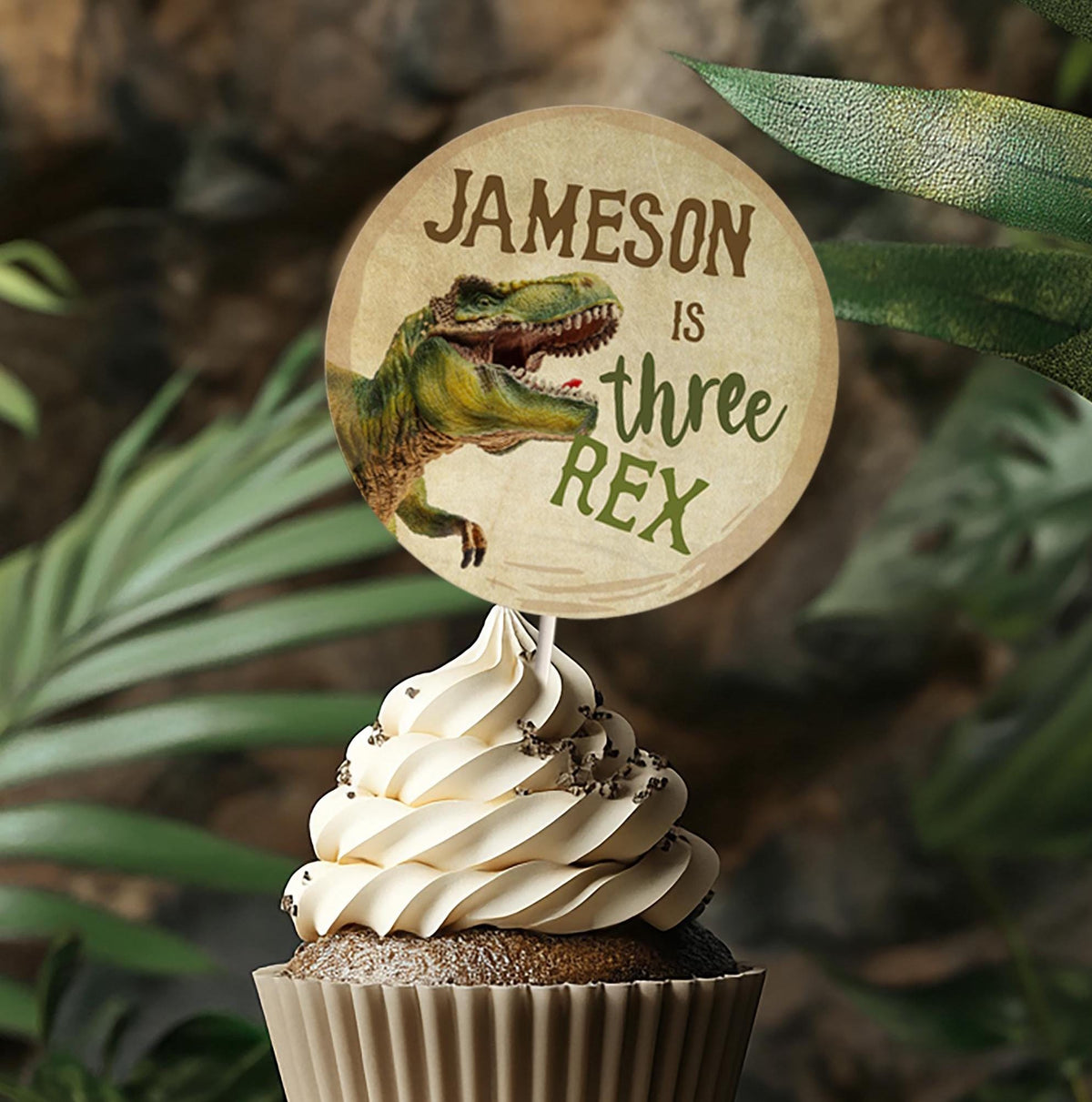 Editable Dinosaur Birthday Party Toppers, Trex Stickers (Instant Download)
