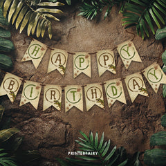 Dinosaur Birthday Party Banner, Editable Bunting Garland (Instant Download)