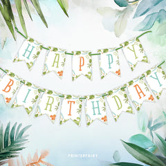 Editable Dinosaur Birthday Banner, Jungle Theme (Instant Download)