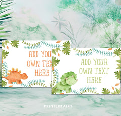 Dinosaur Food Tents, Editable Birthday Party Labels (Instant Download)