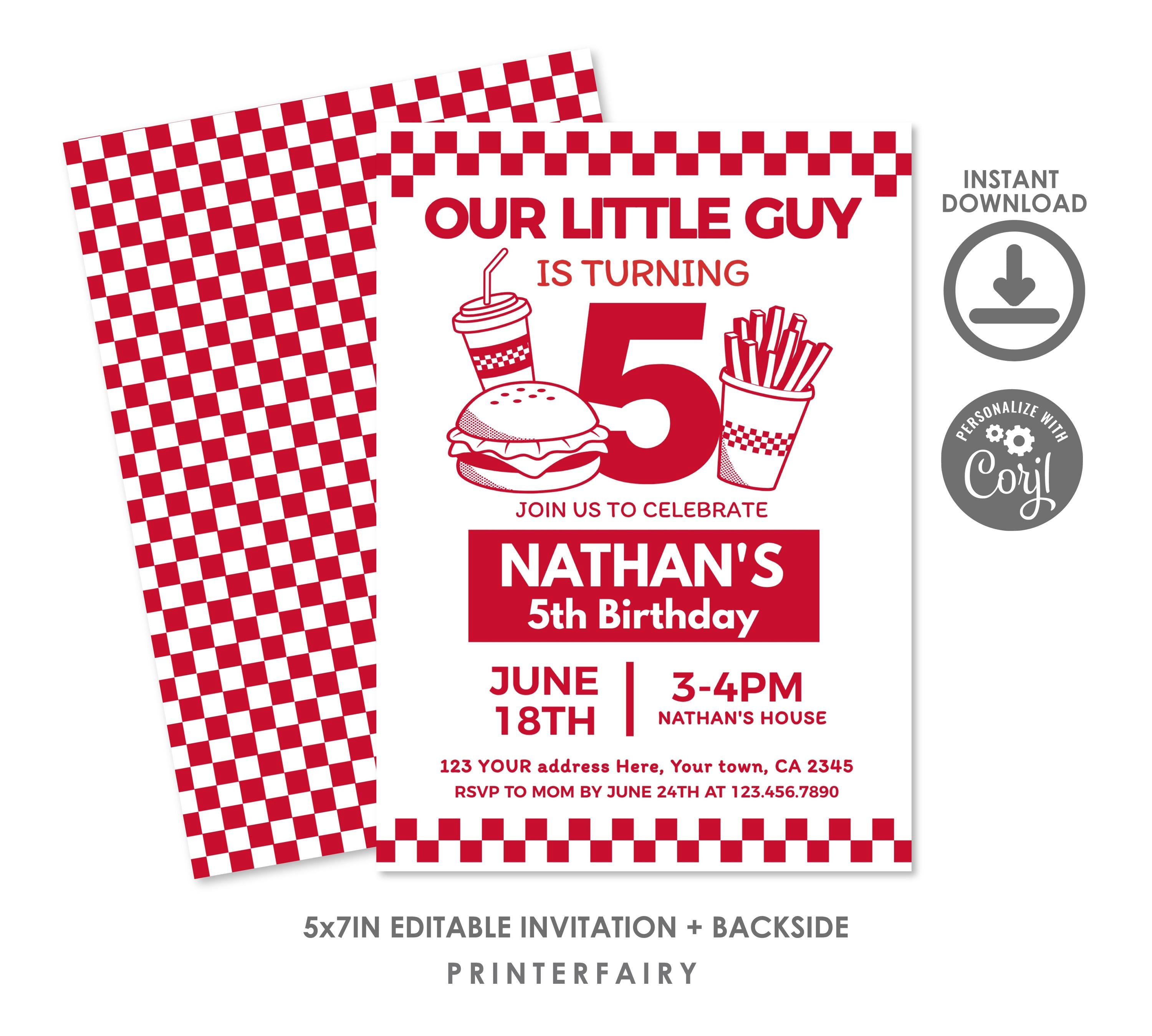 Burger Party Bundle Editable Templates (Digital Download)