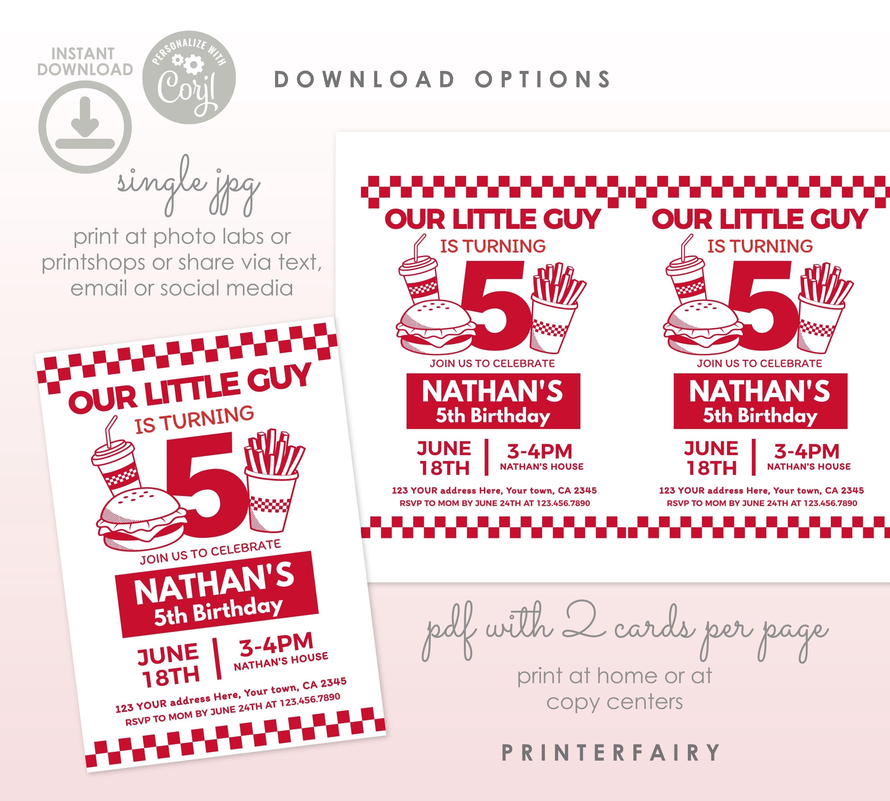 Burger Party Bundle Editable Templates (Digital Download)