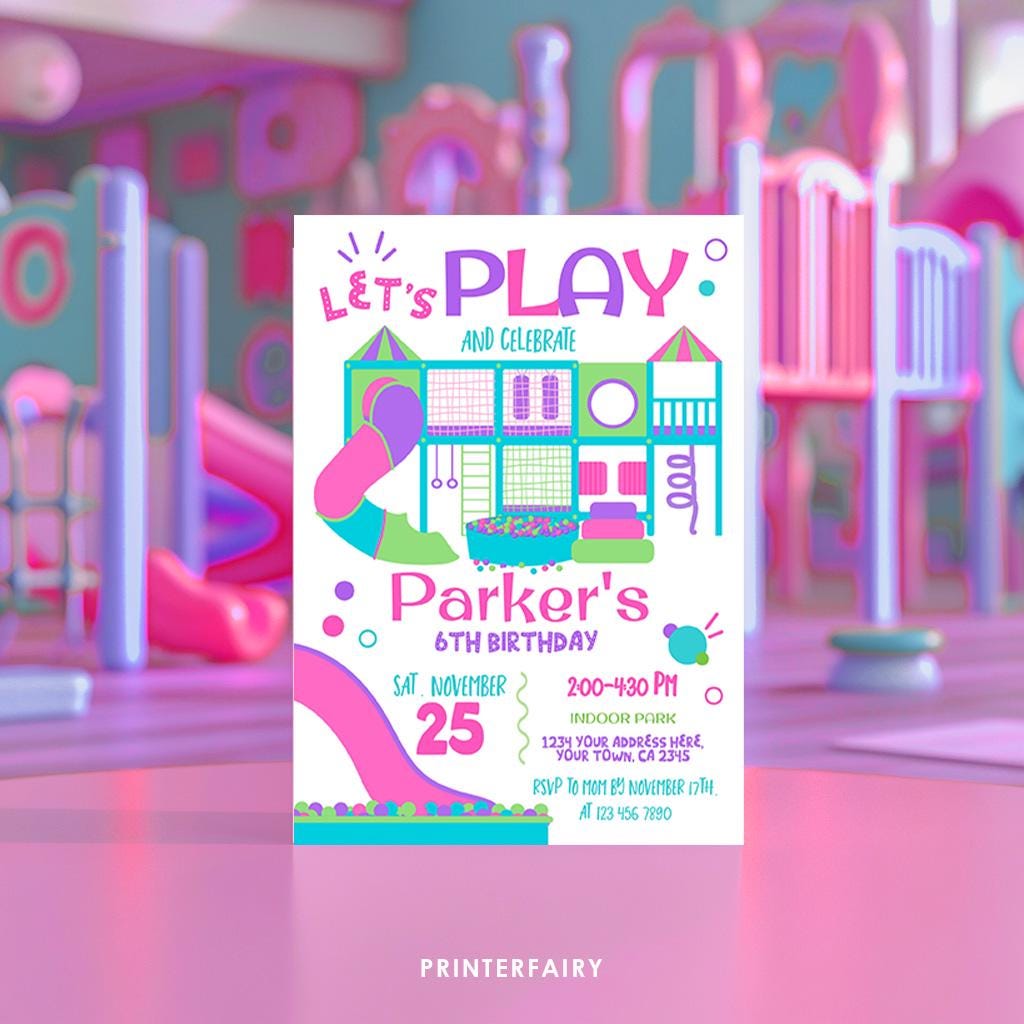 Playground Editable Invitation Template, Bounce Indoor Playground Birthday Party, Instant Download