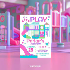Playground Editable Invitation Template, Bounce Indoor Playground Birthday Party, Instant Download