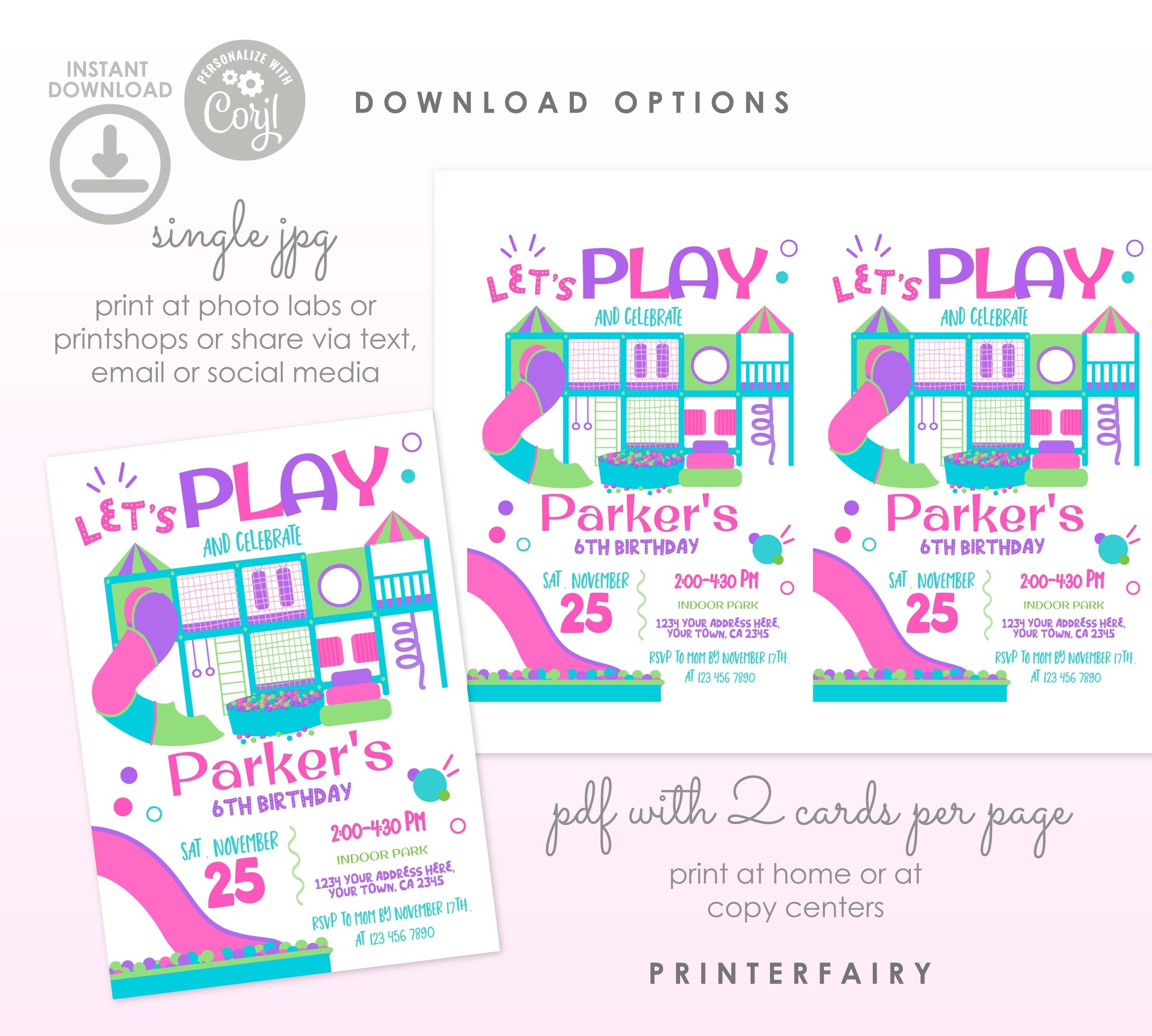 Playground Editable Invitation Template, Bounce Indoor Playground Birthday Party, Instant Download