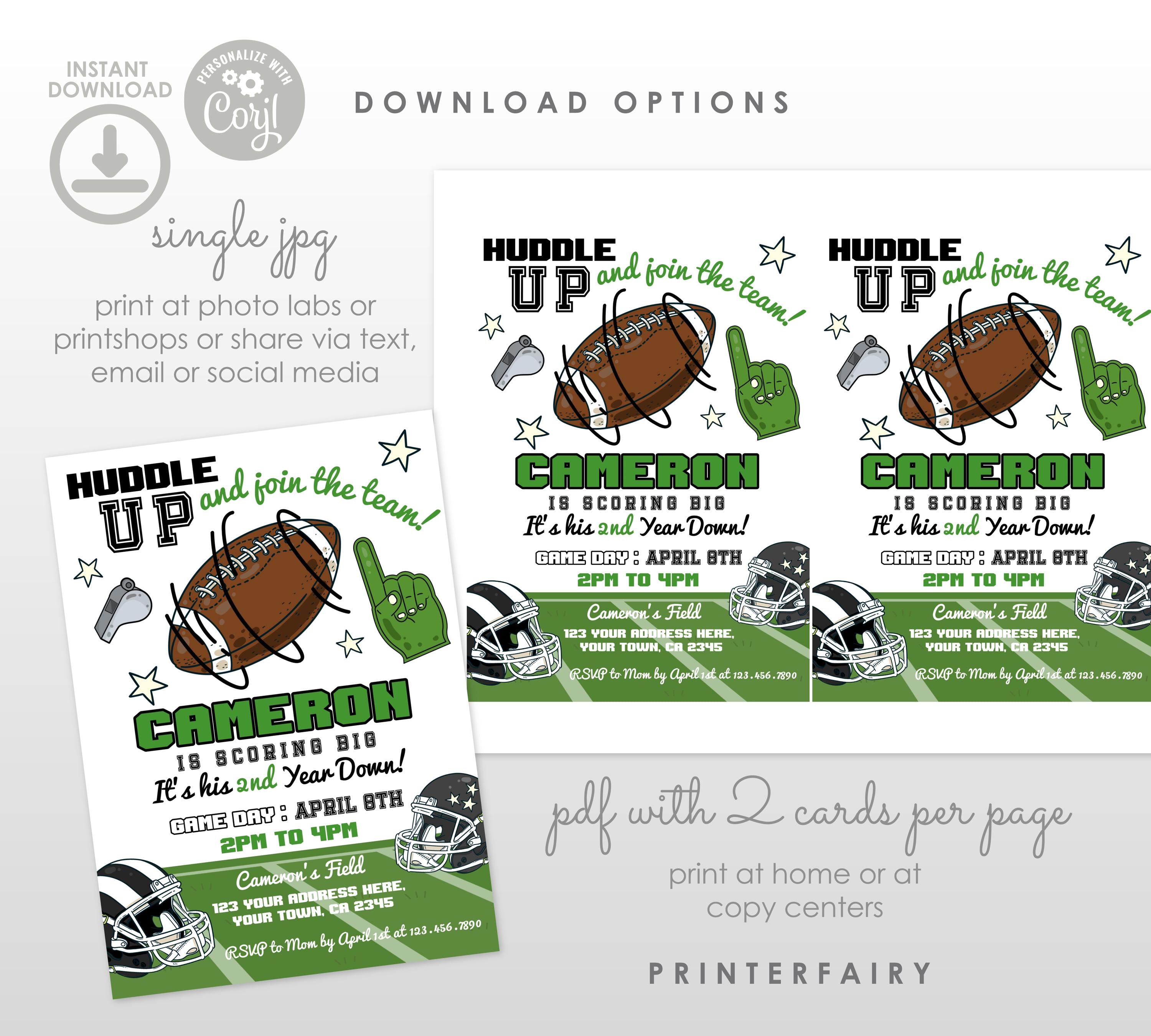 Football 2nd Birthday Party Invitation, Editable Template (Instant Download)