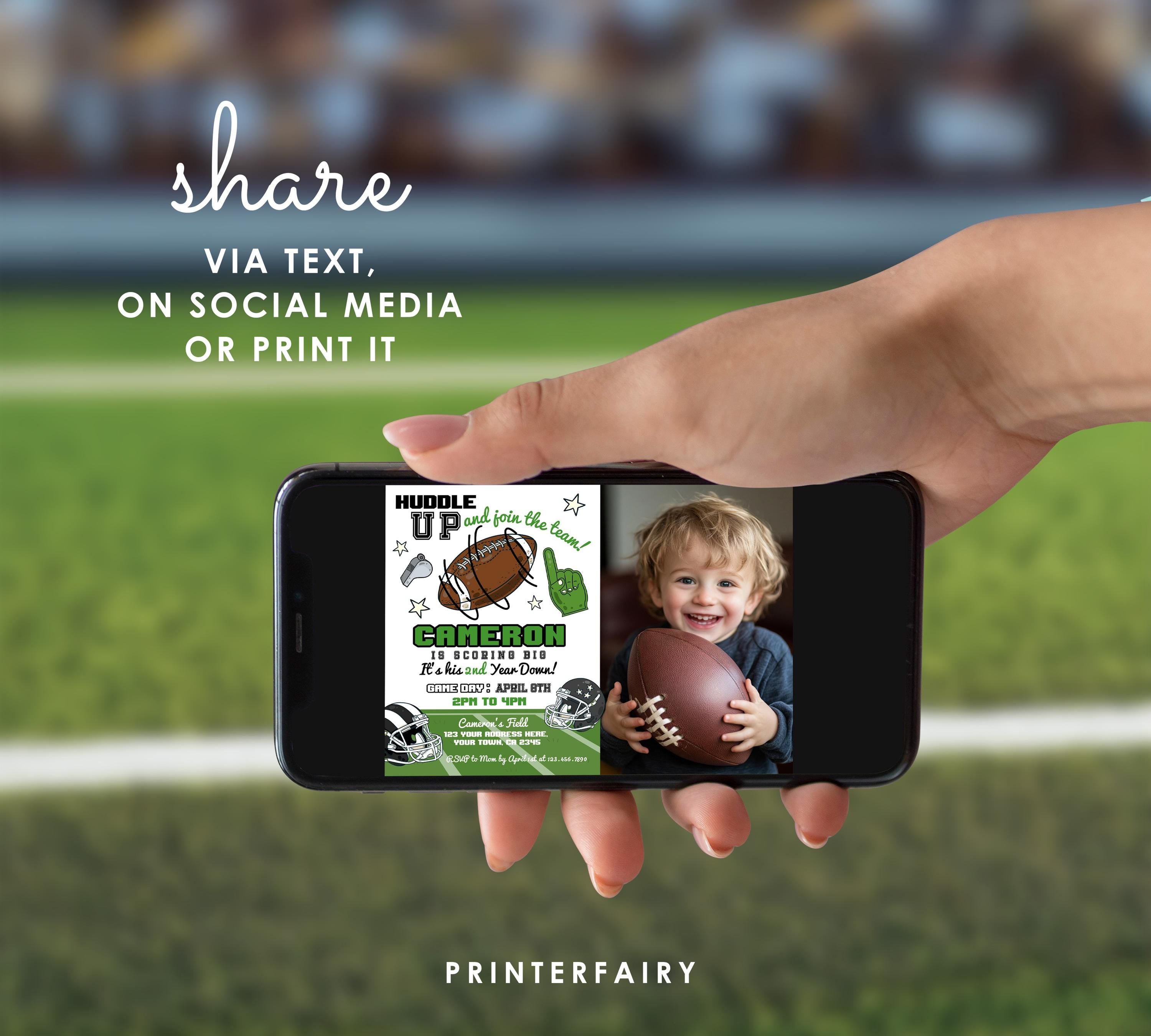 Football 2nd Birthday Invitation With Photo Editable Template, Instant Download