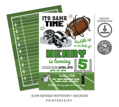 Football Birthday Invitation, Editable Sport Party Template (Instant Download)