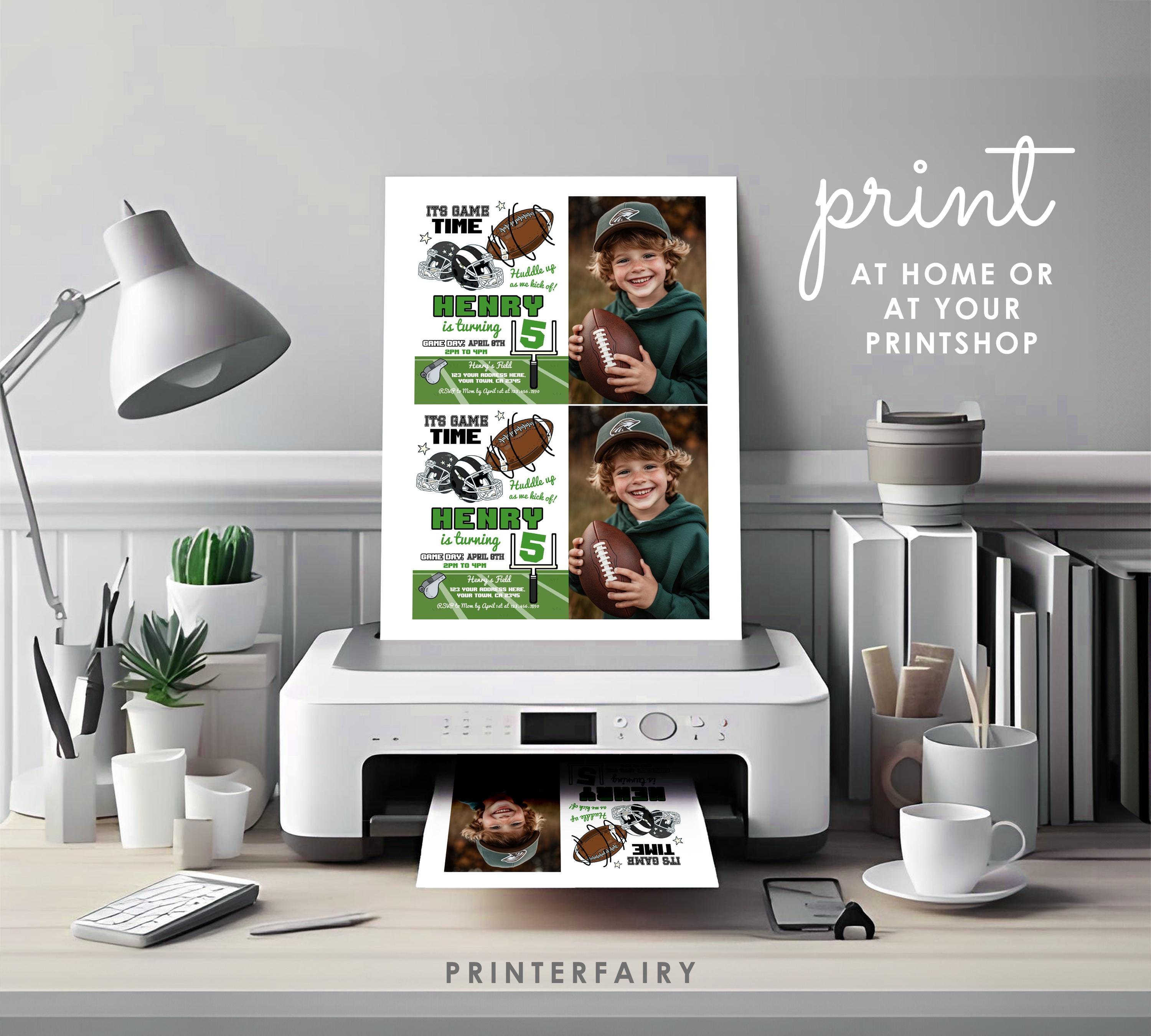 Football Party Birthday Invitation With Photo Editable Template, Game Time Invitation, Instant Download