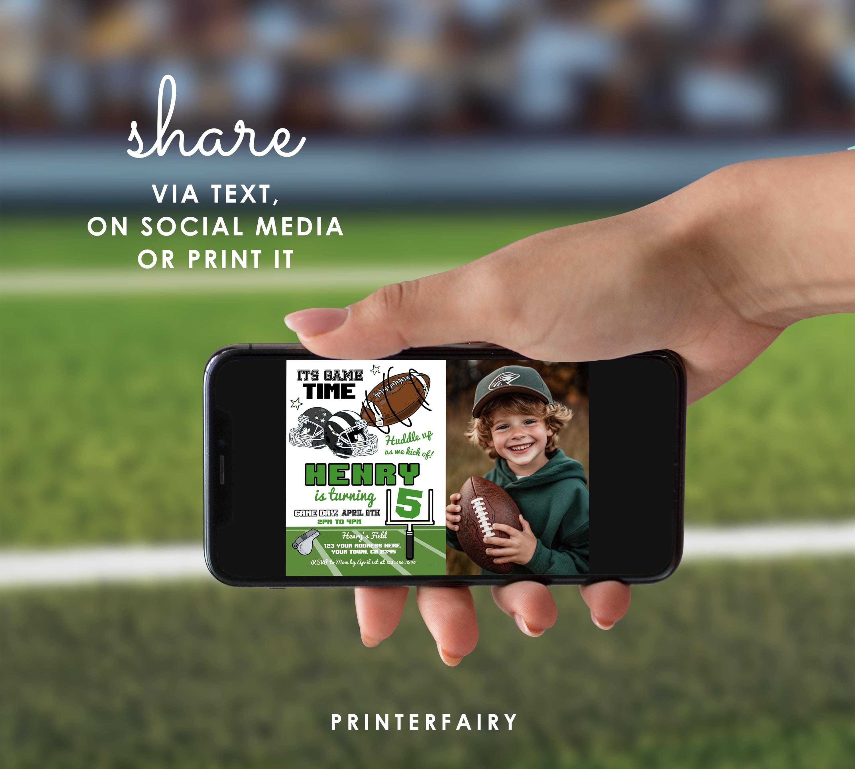 Football Party Birthday Invitation With Photo Editable Template, Game Time Invitation, Instant Download