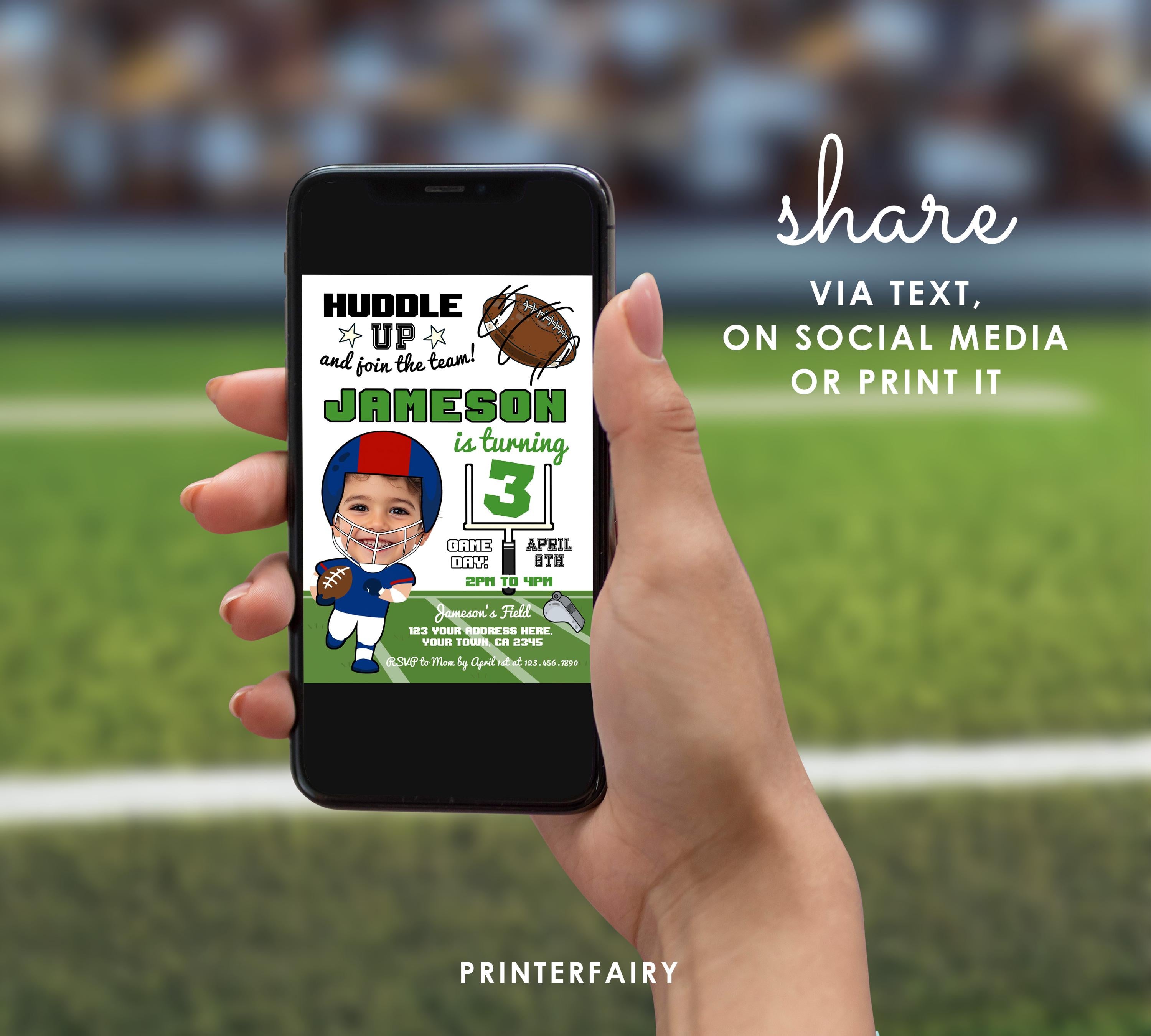 Football Birthday Invitation with Photo, Editable Template (Digital Download)