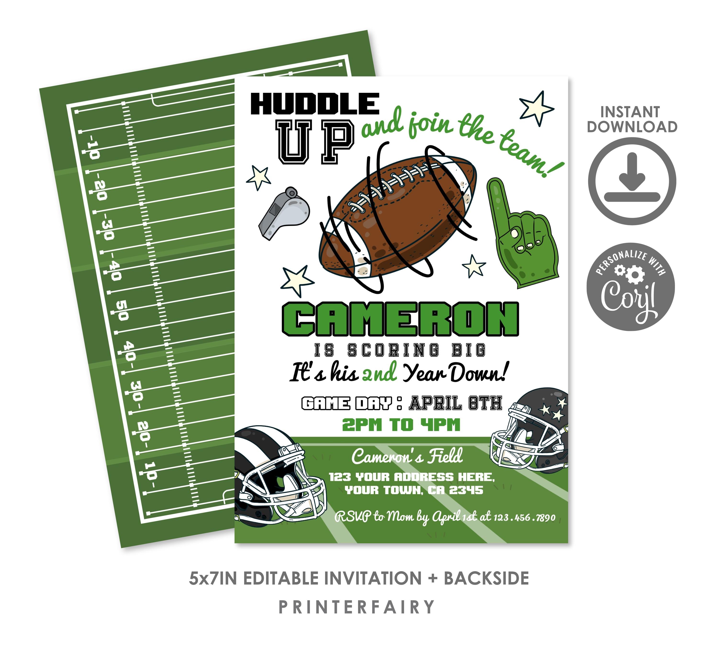 Football 2nd Birthday Party Invitation, Editable Template (Instant Download)