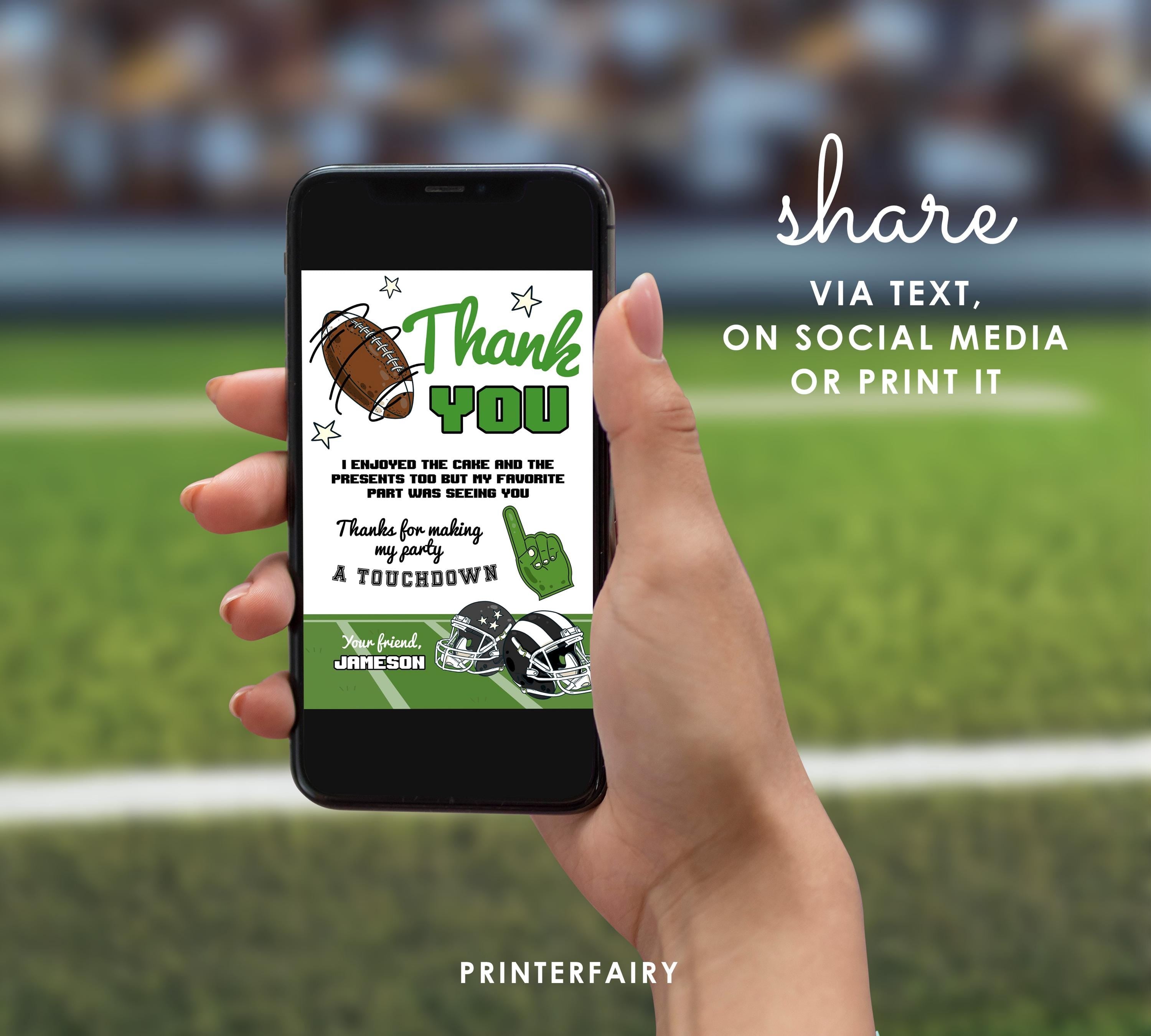 Football Birthday Thank You Card, Editable Template (Instant Download)