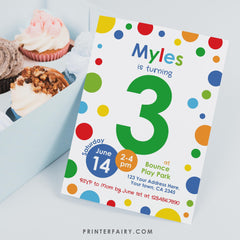 Primary Colors 3rd Birthday Invitation, Confetti Party (Editable Template, Instant Download)