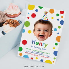 Confetti Birthday Invitation, Primary Colors Party, Editable Template (Instant Download)