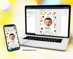 Confetti Birthday Invitation, Primary Colors Party, Editable Template (Instant Download)