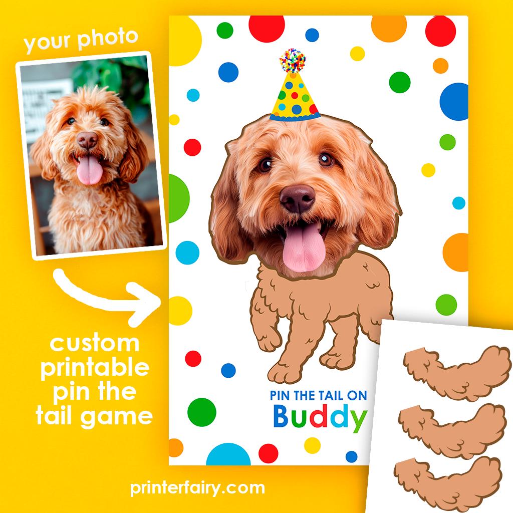 Personalized Dog Pin the Tail Game, Pet Birthday Party (Printable Poster)