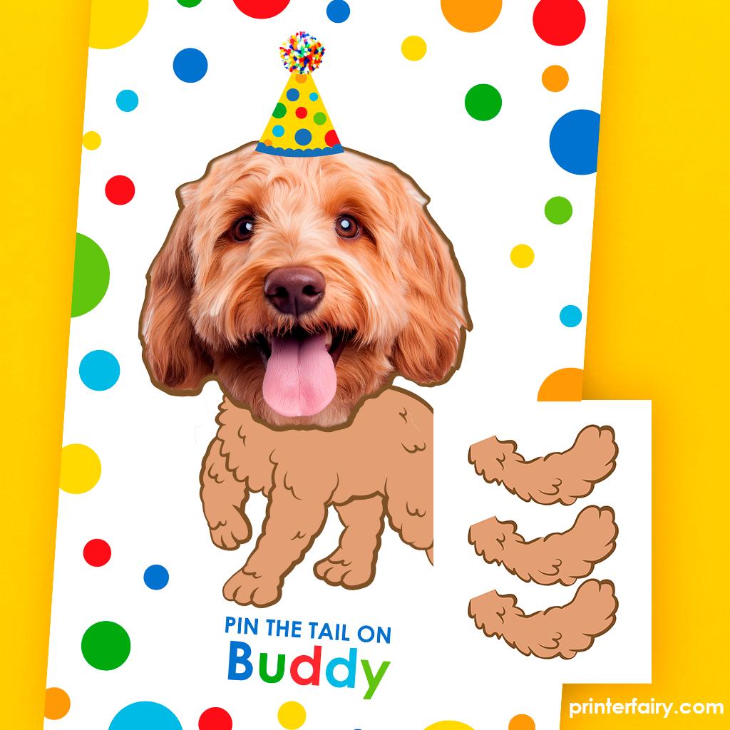 Personalized Dog Pin the Tail Game, Pet Birthday Party (Printable Poster)