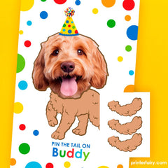Personalized Dog Pin the Tail Game, Pet Birthday Party (Printable Poster)