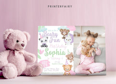 Bear Birthday Invitation with Photo, Editable (Digital Item)