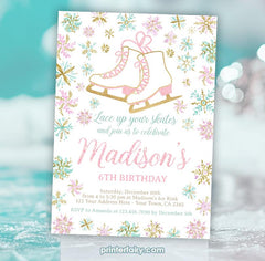 Ice Skating Birthday Invitation, Winter Snowflake Party (Digital Invite)