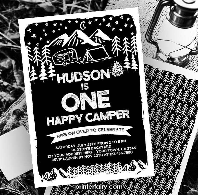 Happy Camper 1st Birthday Invitation, EDITABLE (Digital Download)