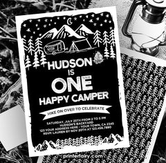 Happy Camper 1st Birthday Invitation, EDITABLE (Digital Download)