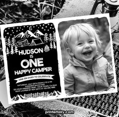 Happy Camper 1st Birthday Invitation, Photo, Summer Camp (INSTANT DOWNLOAD)