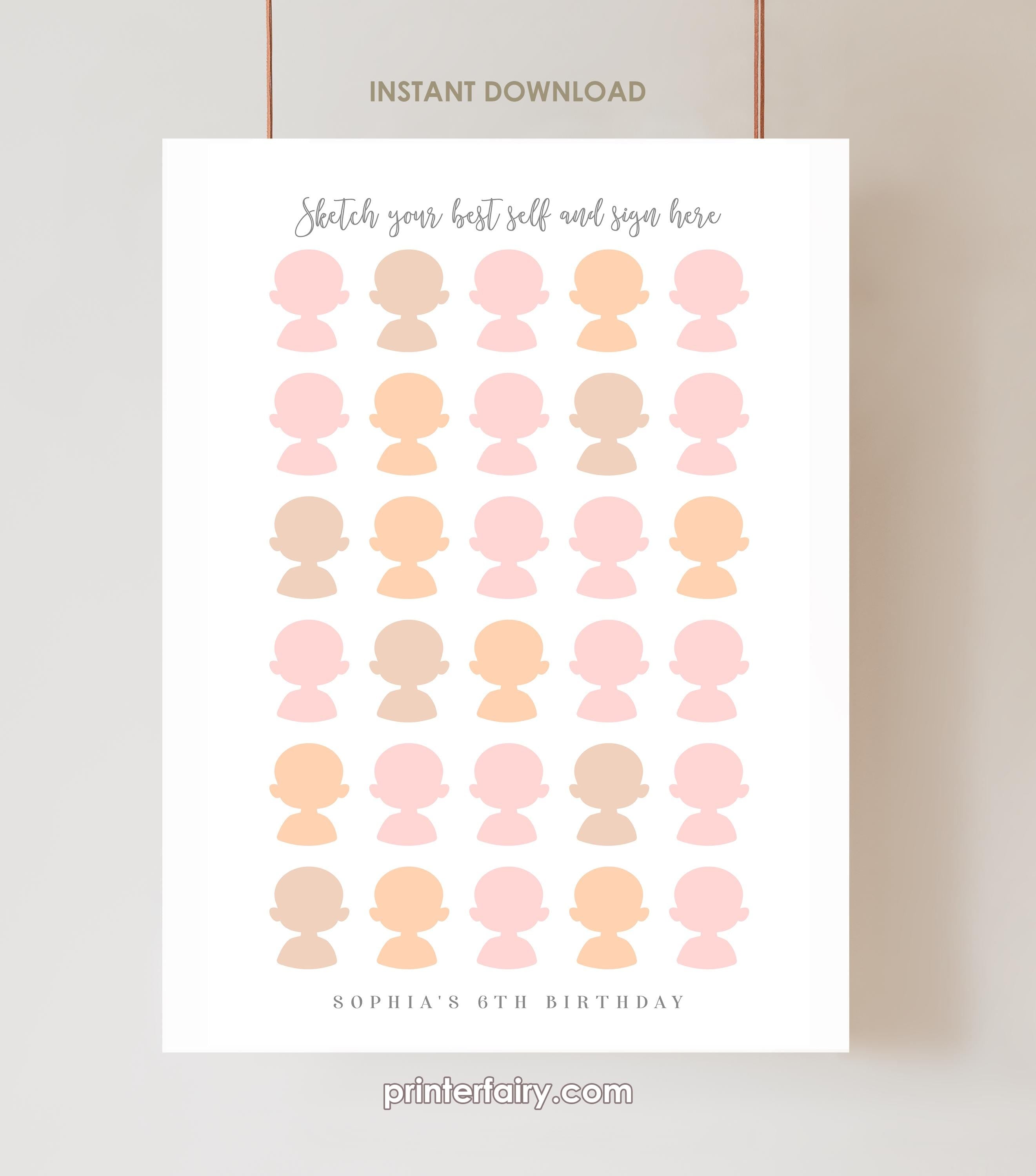 Welcome Sign for Guests to Draw Their Own Portraits, Guest Book Sign, Instant Download