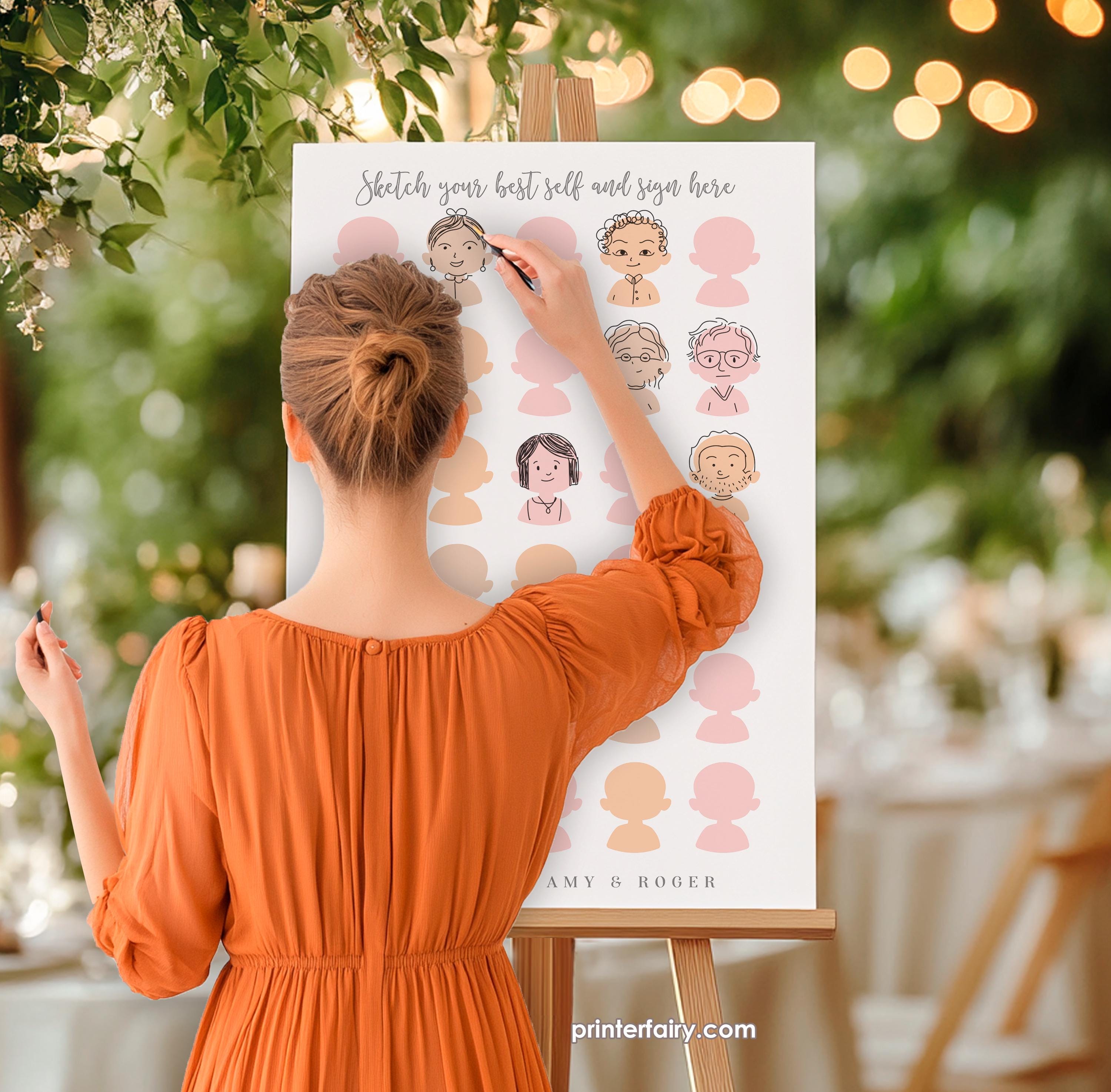 Welcome Sign for Guests to Draw Their Own Portraits, Guest Book Sign, Instant Download