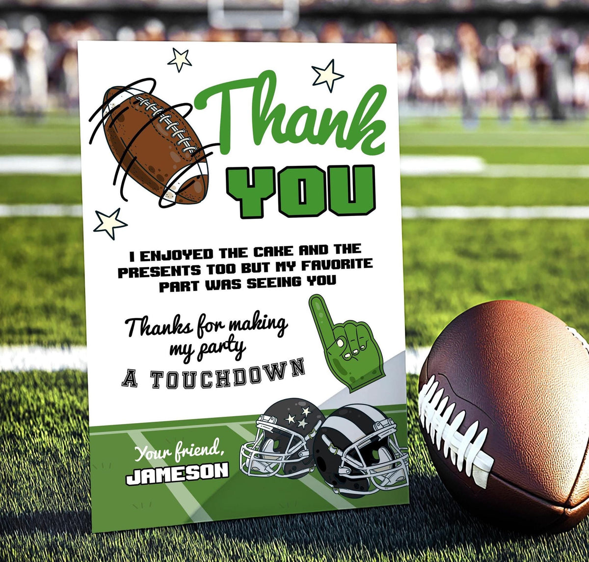Football Birthday Thank You Card, Editable Template (Instant Download)