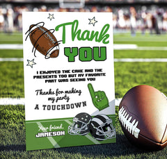 Football Birthday Thank You Card, Editable Template (Instant Download)