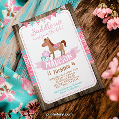 Cowgirl Horse Birthday Invitation, EDITABLE Pony Party (Digital Printable Invitation)