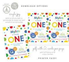 Primary Colors 1st Birthday Invitation, Confetti Party (Editable Template, Instant Download)